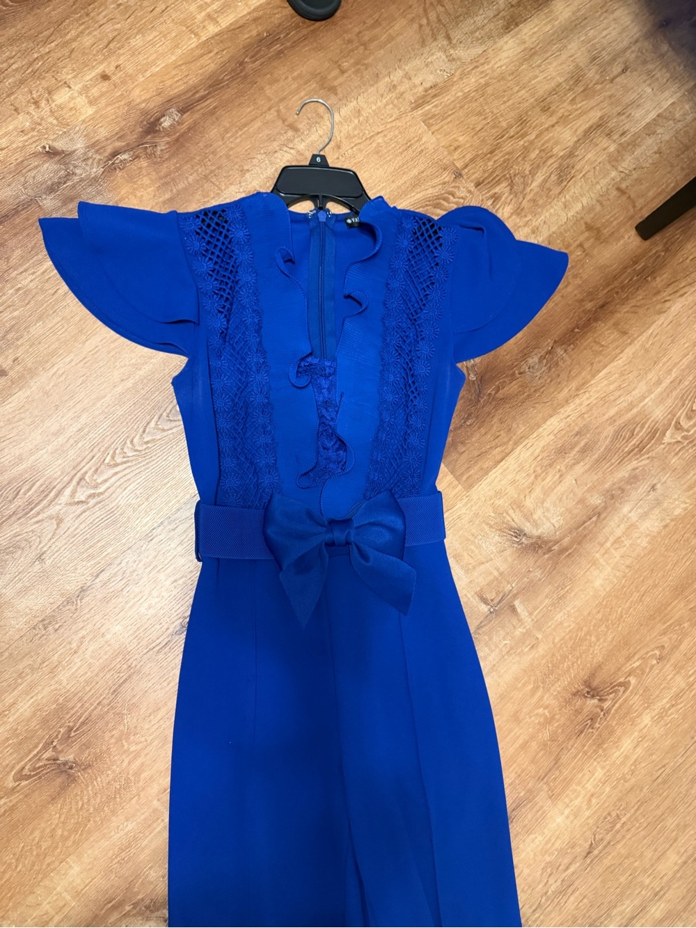 Blue Ruffled Belted Women's Jumpsuit - Picture 4 of 10